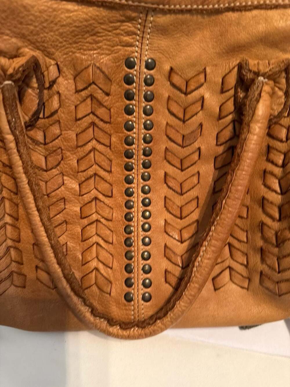 Officina Origi Genuine Italian Leather Studded Weave Speedy Satchel